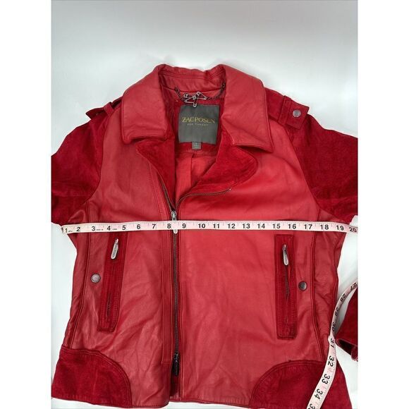 Zac Posen Target Leather Suede Moto Jacket Red Woman’s Bomber Size large - Picture 8 of 10